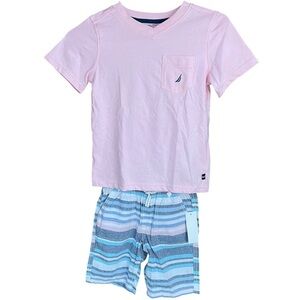 Nautica Girls’ T-Shirt and Shorts 2 Piece Matching Set Pink Blue